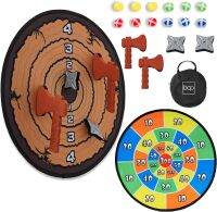 Large Double-Sided Dart Board, Indoor/Outdoor Sport Sticky Ball Foam Axe & Star Throwing Party Game for Kids, Teens, Adults w/Carrying Case