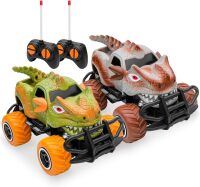 Set of 2 1/43 Scale 27MHz Dinosaur RC Remote Control Car Toys w/ 9mph Max Speed, 2 Controllers