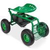 4-Wheel Mobile Rolling Garden Work Seat w/ Tool Tray and Basket
