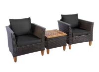 3 Pieces Outdoor Rattan Furniture Set with Black Cushions