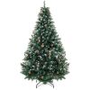6ft Hinged Artificial Christmas Tree w/ Snow Flocked Tips, Pine Cones, Metal Stand