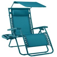 Folding Zero Gravity Recliner Patio Lounge Chair w/ Canopy, Side Tray