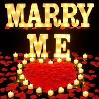 Marry Me Light Up Letters Proposal Decorations with LED Heart Candles & Rose Petals