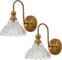 Brass Wall Sconce with Glass Shade, 2 Pack