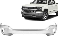 2 Piece Steel Front Bumper for Chevy Silverado 1500 2016-2019, with Fog Light Holes, without Parking Sensor Hole, Chrome Finish