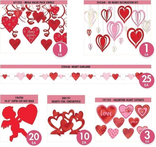 Pallet of (108) Red & Pink Valentine's Day Decorations Kit, 60pc