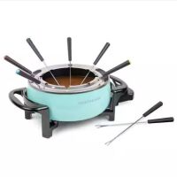 Nostalgia 1.5L Aqua Metal Fondue Pot with Fondue Forks