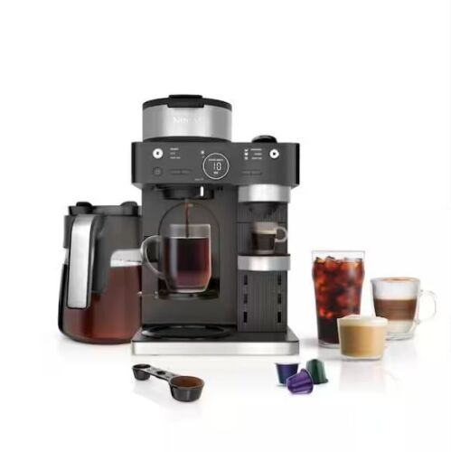 NINJA Espresso and Coffee System, Single-Serve and Nespresso Capsule Compatible, 12- Cup Black Stainless Steel Coffee Maker