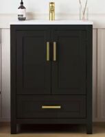 DELUXE LIVING Raven 25 in.W Single Sink Black Freestanding Bath Vanity with White Engineered Solid Surface Top
