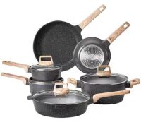 VEVOR 17 Piece Nonstick Granite Cookware Set, Black Aluminum
