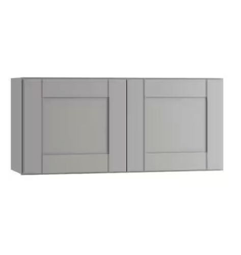 Contractor Express Cabinets Arlington Veiled Gray Plywood Shaker Stock Assembled Wall Bridge Kitchen Cabinet Soft Close 24 in.W x12 in. D x 12 in. H