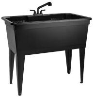 TEHILA 23.75 in. D x 39.5 in. W 37-Gallon Freestanding Laundry/Utility Sink in Black with Black Pull-Out Faucet