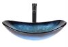 Bathroom Oval Glass Vessel Sink with Faucet in Ocean Blue