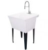TEHILA 22.875 in. x 23.5 in. White 19 Gallon Thermoplastic Utility Sink Set with High-Arc Stainless Steel Coil Pull-Down Faucet