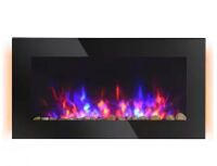HOMCOM 36 in. 1500-Watt Electric Wall-Mounted Fireplace with Flame Effect, 7 Color Background Light and Side Light in Black