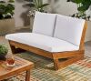 Noble House Sherwood Teak Brown Wood Outdoor Patio Loveseat with White Cushions