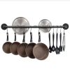 38 in. Black Wall Mounted Pot Bar Rack with 14 S Hooks