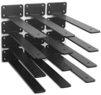 12-Pack 10 in. Black Hidden L Shelf Bracket, 1/5 in. Thicked Iron Floating Shelf Brackets, Industrial Metal Brackets