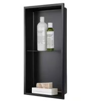 AKDY 12 in. W x 24 in. H x 4 in. D 18-Gauge Stainless Steel Double Shelf Bathroom Shower Wall Niche in Matte Black
