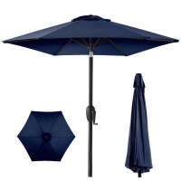 Outdoor Market Patio Umbrella w/ Push Button Tilt, Crank Lift - 7.5ft - navy blue