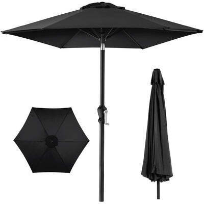Outdoor Steel Market Patio Umbrella Decoration w/ Tilt, Crank Lift - 10ft -black