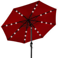 Solar LED Lighted Patio Umbrella w/ Tilt Adjustment, UV-Resistant - 10ft red