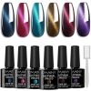 Gel Nail Polish Set -Cat Eye Magnetic Nail Polish Soak Off UV LED Nail Art Varnish Manicure Set (With Magnet As Gift,7.3Ml)