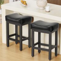Counter Height Bar Stools Set of 2, 24 Inch Barstools for Kitchen Island Counter, Bonded Leather Kitchen Stools with Thick Saddle Seats & Heavy Duty Metal Base, Easy Assembly