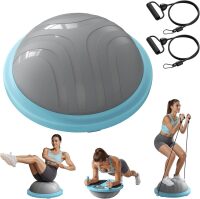 Balance Ball Trainer, 18 Inch Half Exercise Ball with Resistance Bands and Foot Pump, Half Yoga Ball for Core Strength Training, 450lb Capacity
