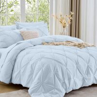 King Size Comforter Set, 7-Piece Bed in a Bag, Pintuck Bedding Sets for All Season, Includes Comforter, Flat Sheet, Fitted Sheet, Pillowcases and Pillowshams