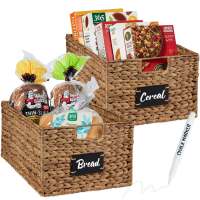 Set of 2 Water Hyacinth Pantry Baskets w/ Chalkboard, Marker - 16in