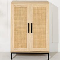 2-Door Natural Rattan 34 x 24in Multiuse Storage Cabinet for Bathroom, Living, Dining Room, Entryway w/Adjustable Shelves