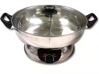 Sonya Shabu 7.75 in. Stainless Steel Electric Wok Mongolian Hot Pot with Broiler