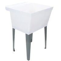TEHILA 22.875 in. x 23.5 in. White 19 gal. Thermoplastic Utility Sink Kit with Grey Metal Legs, P-Trap and Supply Lines