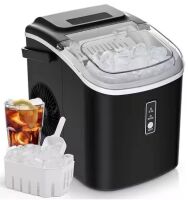 9.4 in. 26.5 lb. Bullet Ice Countertop Portable Ice Maker in Black with 9-Cubes/6-Mins, Auto-Cleaning, Basket and Scoop
