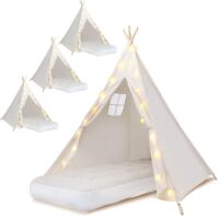 4 Pack Teepee Tent for Kids with Light String and Inflatable Airbed