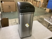iTouchless 13 Gal. Stainless Steel Trash Can with Sensor Lid, Odor Filter and Pet-Proof Lid Lock - No Power Adapter, Dented