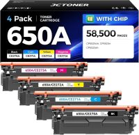 650A Toner Cartridge Set 4-Pack High Yield with Chip Replacement for HP 650A CE270A CE271A CE272A CE273A Compatible with HP Color LaserJet Enterprise CP5525 CP5525dn CP5525n CP5525xh
