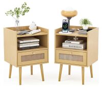 Set of 2 Rattan Nightstands