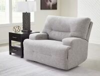 Signature DESIGN BY ASHLEY Acklen Place Gray Polyester Standard Power Recliner with Adjustable Headrest