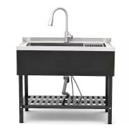 24 in. D x 40 in. W Freestanding Laundry/Utility Sink in Stainless Steel with Faucet - Small Dent on Shelf