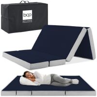 Queen Folding Portable Midnight Blue Mattress Topper w/ Plush Foam - 4in