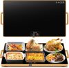 Electric Warming Tray, Food Warmers for Parties Buffet with Thermostat & Full Surface Heating, Tempered Glass Warming Mat for Food, Temperature Adjustable Gold Handles Food Warming Mat