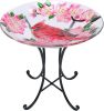 Outdoor Glass Birdbath with Metal Stand for Outside Lawn Yard Garden Cardinal Decor