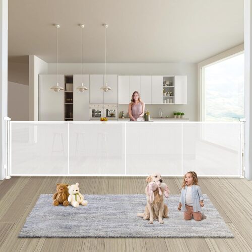 Retractable Baby Gates Dog Gate - 200" Extra Wide Expandable Child Safety Gate, 37" Tall Toddler Pet Mesh Gate