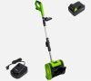 Cordless Power Snow Shovel, Rechargeable Battery, Charger, Green