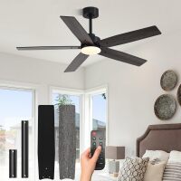 Modern 52 Inch Ceiling Fans with Lights and Remote for Bedroom Living Room Kitchen Home Office Indoor/Outdoor, 18W 3CCT Dual Color 5 Blades 6 Speed Reversible Quiet DC Motor