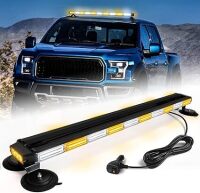 Roof Top Strobe Light Bar Amber White Emergency Traffic Advisor Lights, Double Side Warning Safety Flashing w/Magnetic Mount for Construction Vehicles Plow Trucks Pickup, Amber/White