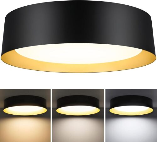 BrightHome 16in Flush Mount LED Ceiling Light, 30W(300W Equiv) 3000LM, 3 Colors 3000K 4000K 5000K, Dimmable Black and Gold Modern Flush Mount Light for Bedroom, Bathroom, Hallway, Kitchen