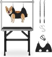 Dog Grooming Table with Arm, Hammock & Nooses, 30" H Foldable Heavy Duty Pet Grooming Station, 35.5" L&times;23.6" W Non-Slip Waterproof Tabletop, 33.5" Height Adjustable Stainless H-Frame Arm
